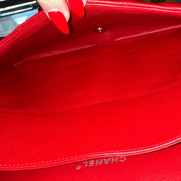 CHANEL Classic Maxi Double Flap Red Caviar on Silver W/Card GREAT CONDITION!!! - Picture 8 of 15